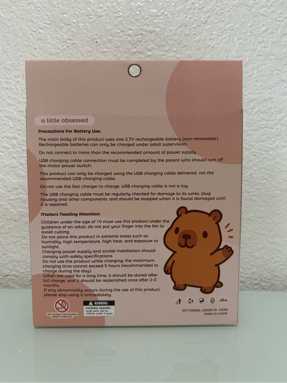 Kawaii Capybara Dessert Mini Handheld Fan Rechargeable USB 3 Speed - Picture 3 of 6